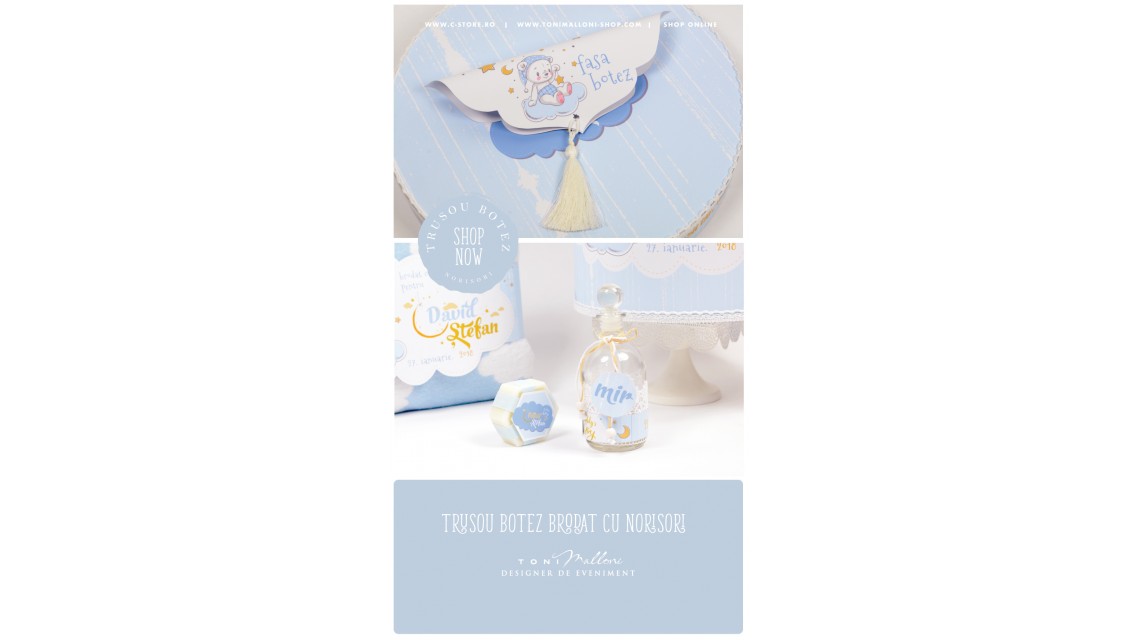 Trusou botez personalizat cu norisori pufosi si ursuleti, Dream big little boy  2